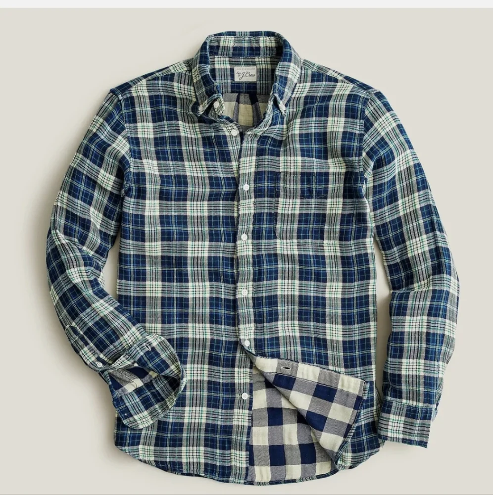 J.Crew Double Weave Shirt XXL 47-49 Blue Tartan Plaid BNWT SO $90